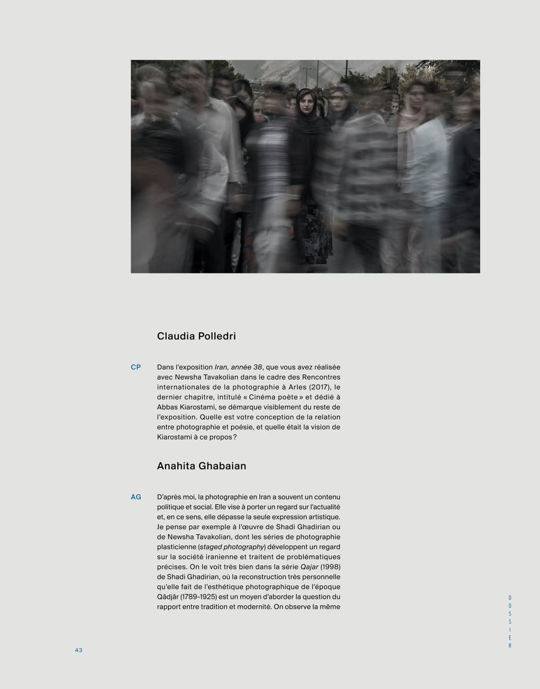 SPIRALE MAGAZINE: INTERVIEW WITH ANAHITA GHABAIAN ETEHADIEH BY CLAUDIA POLLEDRI