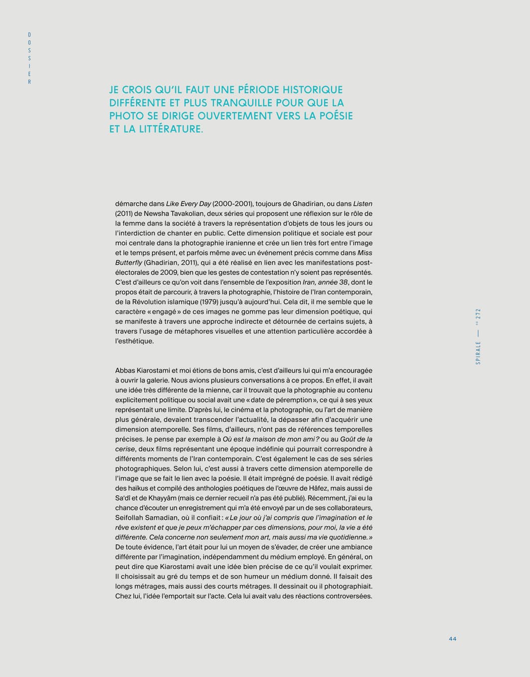 SPIRALE MAGAZINE: INTERVIEW WITH ANAHITA GHABAIAN ETEHADIEH BY CLAUDIA POLLEDRI