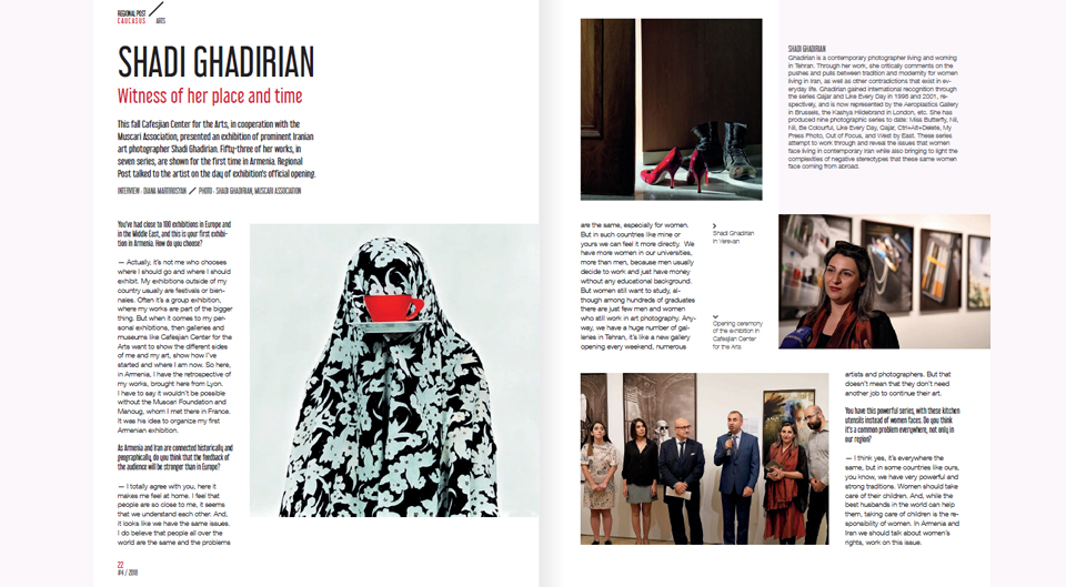 The article on Shadi Ghadirian’s exhibition in Yerevan, Armenia by Arshak Tovmasyan published in Regional Post Magazine